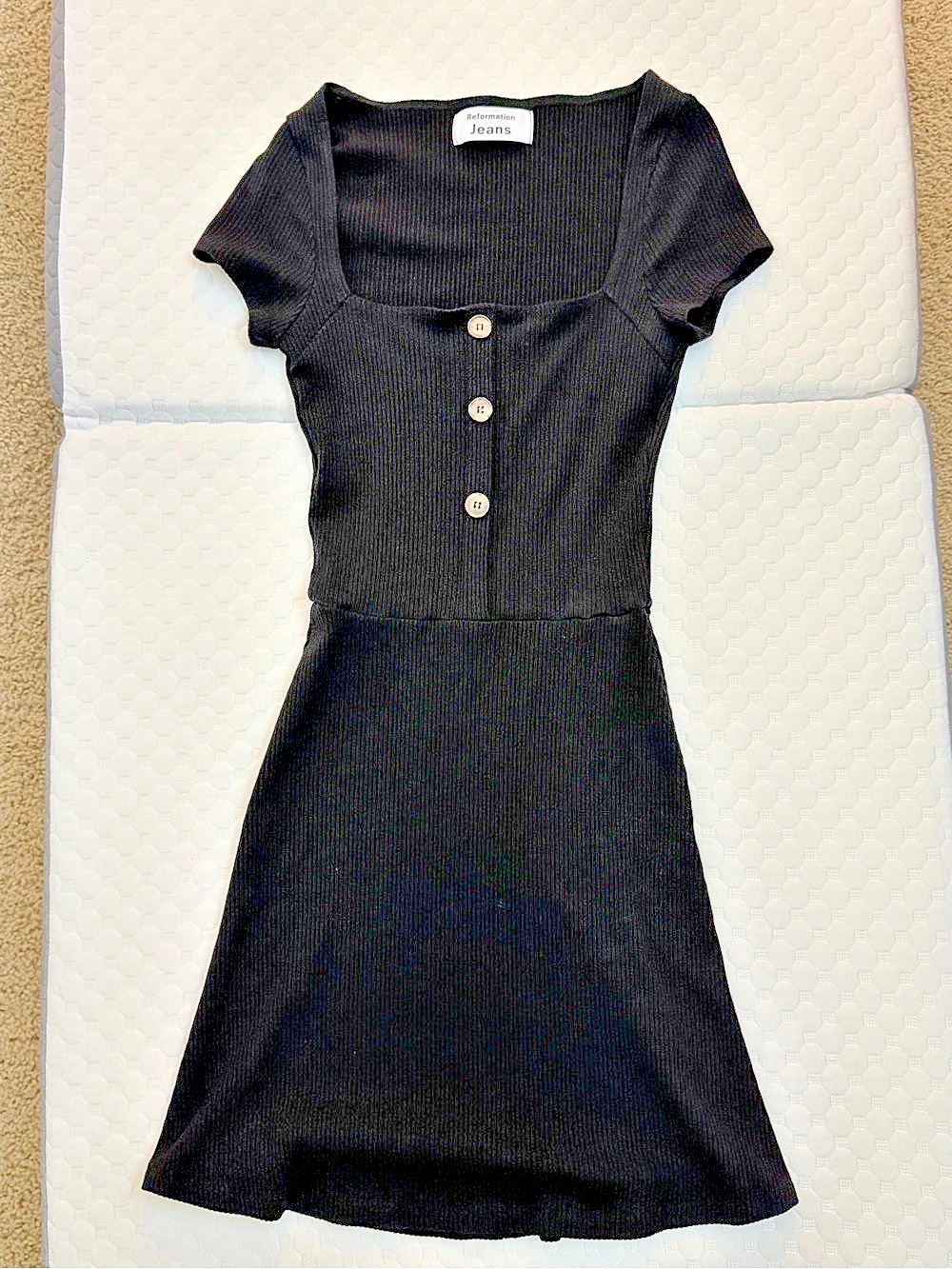 Reformation Lizzy Dress Black XS Square Neck Button Front Mini